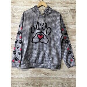 Paw Print Hoodie Hooded Jacket Heart Black White Womens 2XL